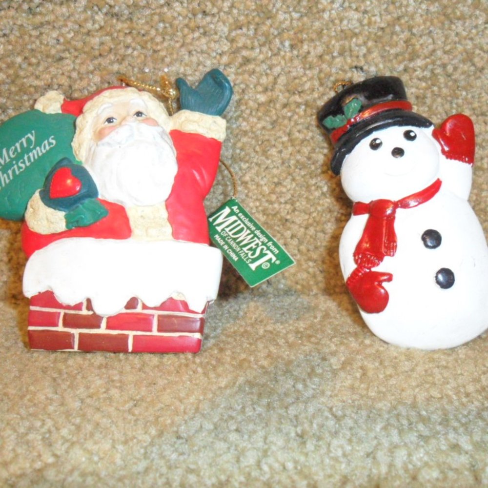 Lot of 2 Midwest Santa & Snowman Christmas Ornament